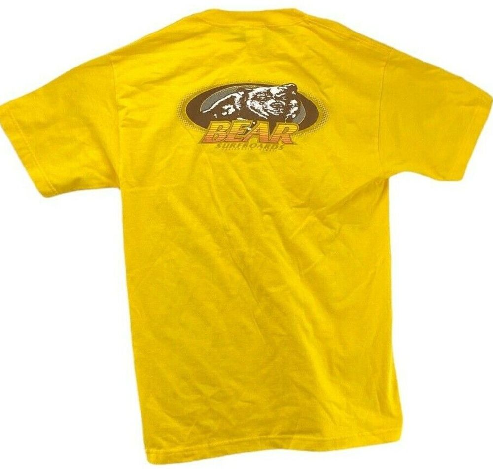 Bear Surfboards Vintage Graphic T-Shirt Yellow Size Large Made in USA Surf Tee